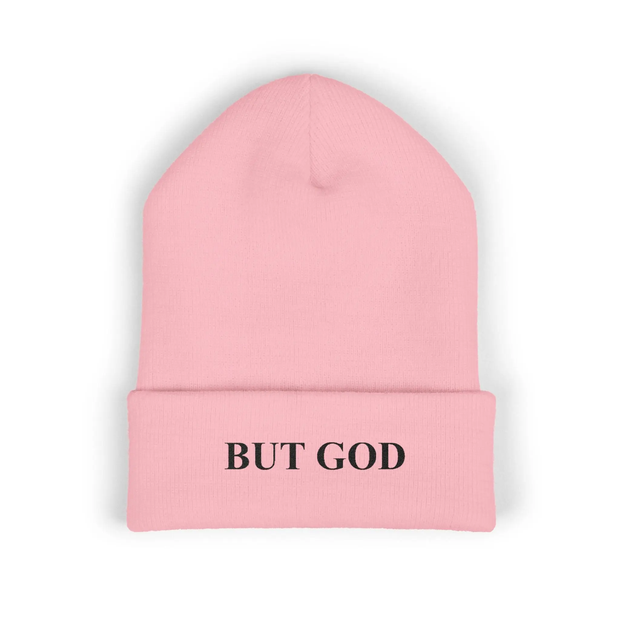 BUT GOD Embroidered Cuffed Beanie — Minimal Faith Knit Hat
