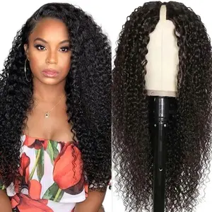 Deep Wave V Part Wig Human Hair 180% Density Glueless Brazilian Virgin Hair Wigs for Women No Leave Out No Glue Beginner Friendly Natural Color