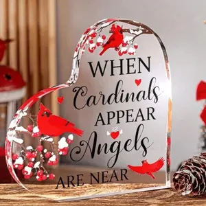 Heart Shaped Acrylic Ornament, When Cardinals Appear Angels Are Near Letter Pattern Decoration, Home Decor for Living Room Bedroom Office, Signs, Heart Plaque, Novelty Decor, Home Decor Products, Home Decor Gifts