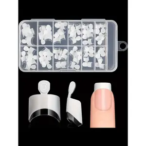 120pcs Dual Color French Nail Tips Set With Handles, French Tip Nail Tips, Transparent & White, Thin Back Edge, Numbered For Easy Selection, Boxed Press On Nails