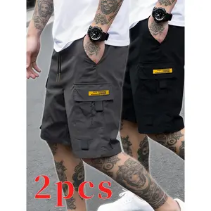 2 Pcs Men's Loose Fit Knee-Length Cargo Shorts, Multi-Pocket Utility Design, Breathable Durable Fabric, Ideal for Outdoor Hiking, Work Activities and Daily Casual Wear