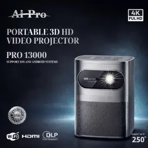Ai Pro 13000 Portable 3D HD Video Projector with 4K Full HD, HDMI, DLP, and WiFi Support for iOS and Android Systems