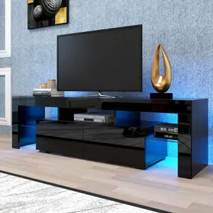 Bellemave Black Modern TV Stand with LED Light, Large Entertainment Center Media Rack, Multifunctional TV Base with Storage & Easy Maintenance