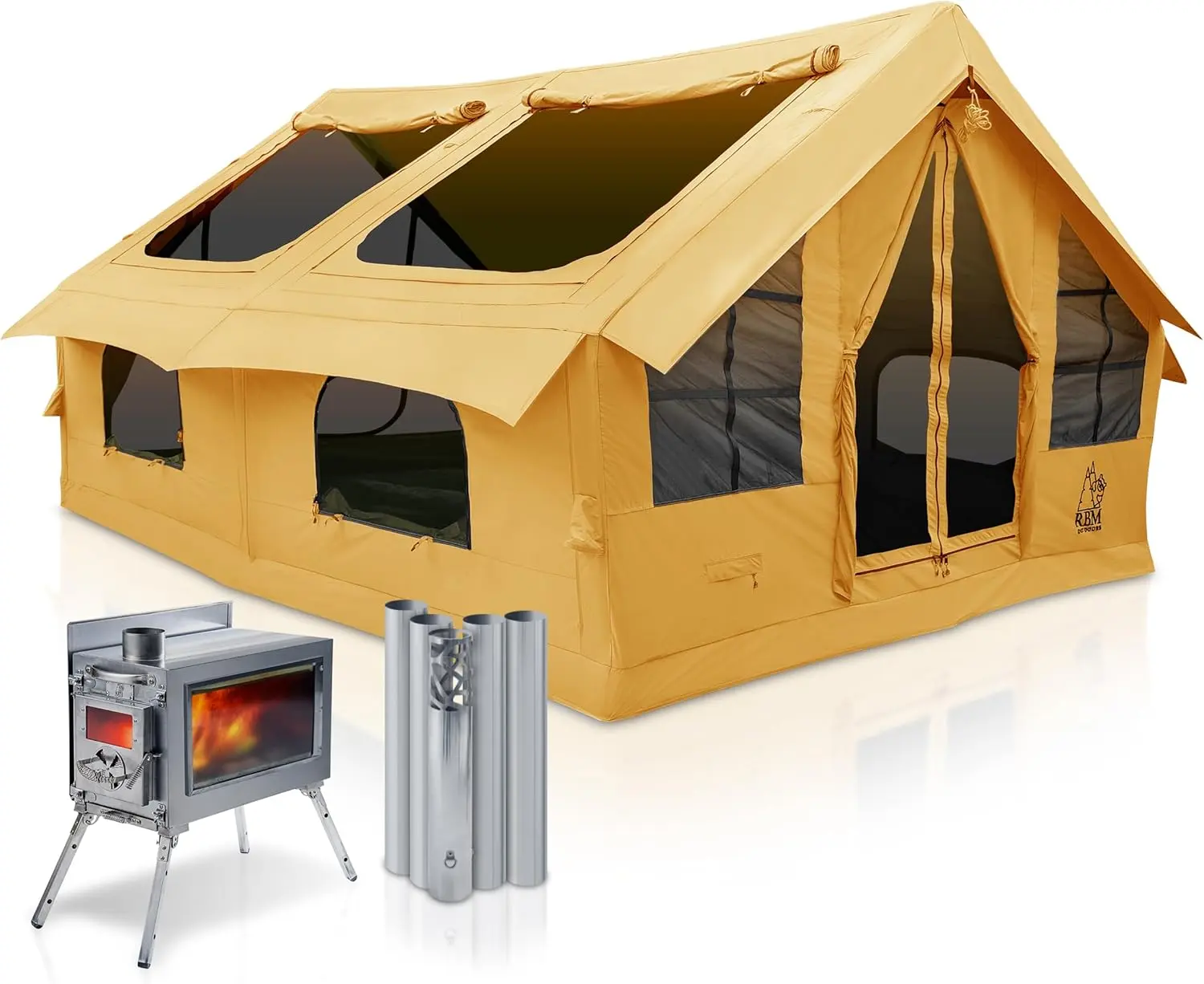 LIUGHOutdoors Inflatable Canvas Camping Tents with Stove Jack – Air Beam Blow Up Family Camping Tent for 2–6 People, Fast Setup Shelter with Hand Pump
