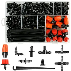 245 count Drip Irrigation Fittings Kit for 1/4" Tubing: 1/4 Inch Drip System Barbed Connectors (Nozzles, Nozzle Tees, Drippers, Single Barbs, Couplings, Tees, Elbows, Plugs, Crosses, Drip Stakes)