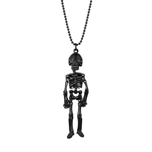 OIDEA Men's Movable Skeleton Skull Pendant Necklace, Gothic Punk Alloy Chain, Black, Halloween Gift