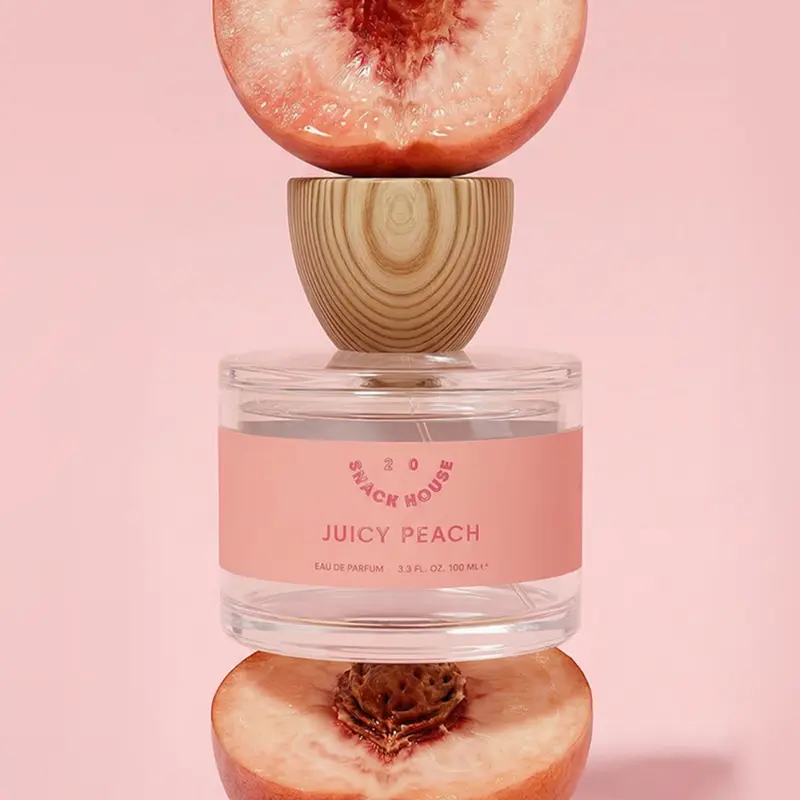 Snack House Juicy Peach Vegan Unisex EDP, 100ml Perfume - Ripe Apricot, Osmanthus, Jasmine Musk Finish, Mandarin Sparkle, Peach Soda, Creamy Sweet Trail Notes - Fresh Fruity, Gummy Ring Vibe, Spray Pulses