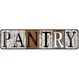 "Pantry" Farmhouse Rustic Metal Sign - Country Kitchen Wall Decor | Vintage Rustic Home Pantry Plaque | 4"x16"