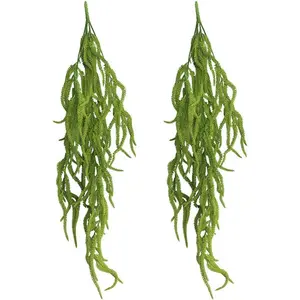 2 Pack 32" Artificial   Faux String of    Green Amaranthus Flower Wall  Lover Tears Wedding  Garden Decoration