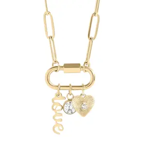 "Love" Paperclip Carabiner Charm Necklace, Women's Necklace, Anniversary, Valentine's Day, Friend Gifts, Gifts for Her, 18K Gold PVD Stainless Steel