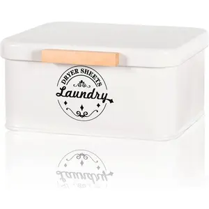 SACREDAY Dryer Sheet Holder with Hinged Lid for Laundry Room Organization.Metal Dryer Sheet Dispenser Container, Farmhouse Laundry Room Decor and Accessories for Dryer Sheets Holder, Cream