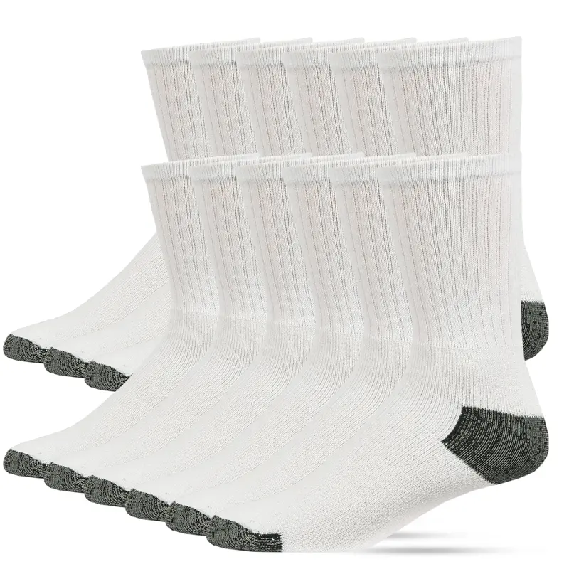 12 Pairs Crew Socks Cotton Unisex Athletic Sport Workout Compress Running Comfort Cozy Sweat-absorbing Anti-Slip Comfy Solid Soccer Chicano Value Pack