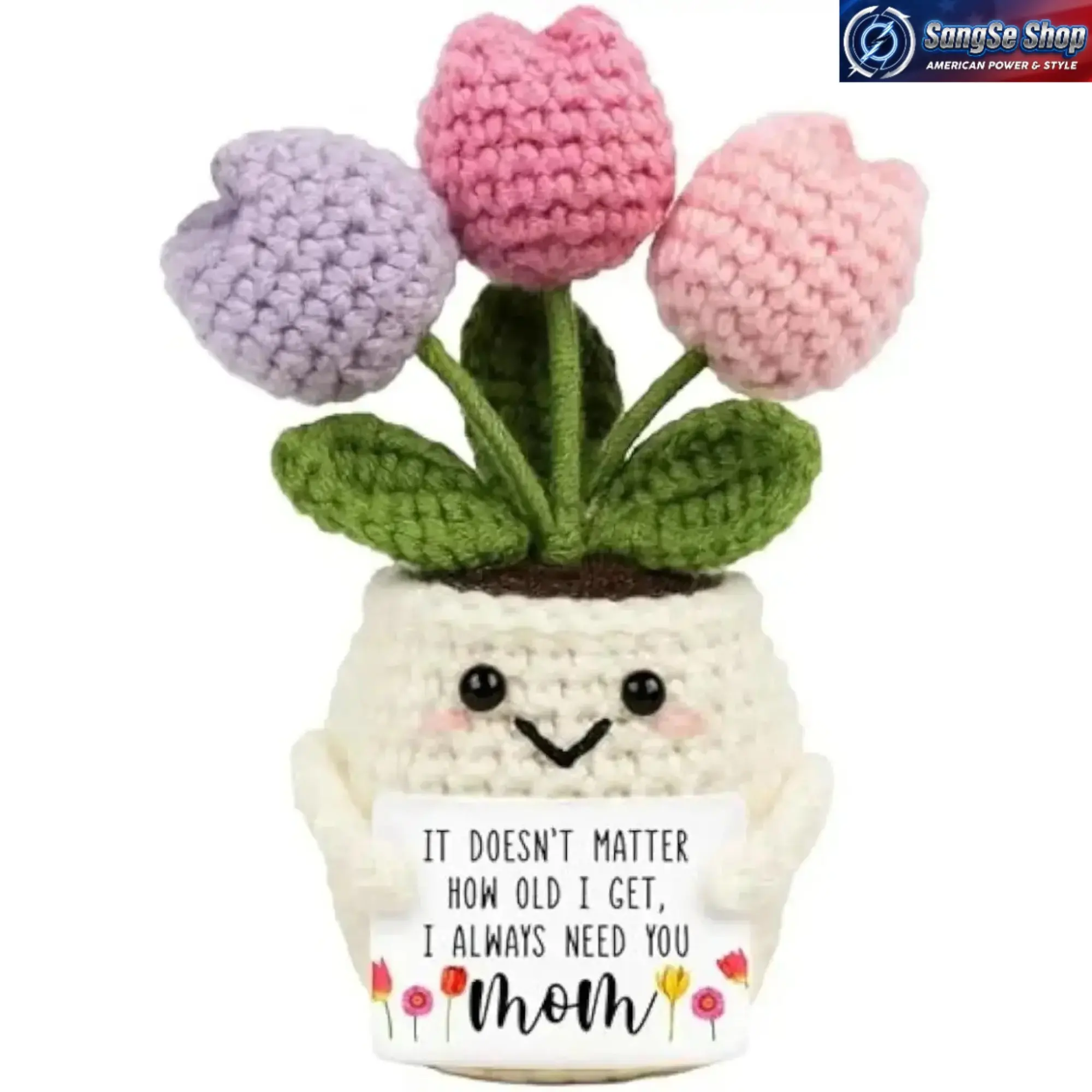 Handmade Crochet Tulip Flower Doll, Soft Yarn Flower Plush Decor, Aesthetic Desk & Room Decor, Cute Kawaii Everlasting Flower Gift for Mom, Mother’s Day Birthday Keepsake, Home Office Ornament