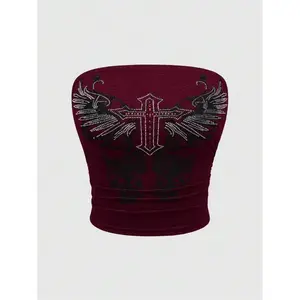 Grunge Punk Studded Star-Printed Tube Top For Women