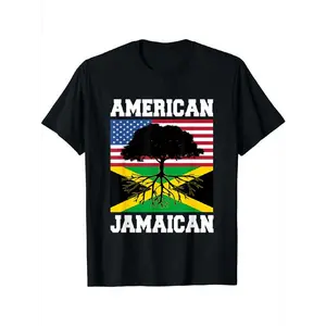 Jamaican Roots American Born USA Jamaica Flag T-Shirt 100% Cotton