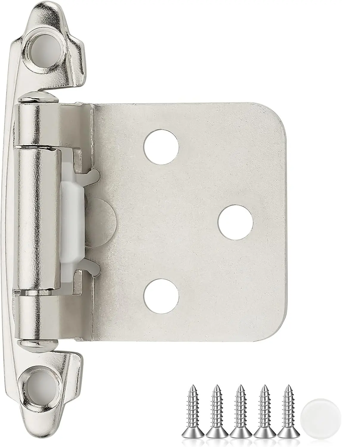 30 Pack 15 Pair Brushed Nickel Cabinet Hinges, 1/2" Overlay Kitchen Hinges | Face Mount Hinge Design, Self Closing Action, Door Bumper Included, Kitchen Cabinet Doors and Hardware Restyle, Home Use