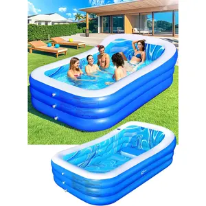 Inflatable Pool with Big Backrest and Seat,Oversized Thickened Large BlowUpPool for Adults,Inflatable Backyard Pools for Adult,Durable Swimming Pools Summer Water Party98 x63 x21.6(Blue)