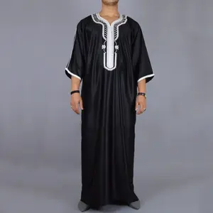Men's Islamic Abaya Robe - Moroccan Arabic Traditional garb, Black/White/Green with Vertical stripe, Loose Fit Muslim Clothing for Daily & Special Occasions - Modest Muslim Apparel, Religious Attire, Handcrafted Embroidery, Durable Material, Cultural Wear