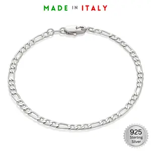 925 Sterling Silver 3.7mm Figaro Link Bracelet 7 inch Made in Italy (3.26g/3.48g)