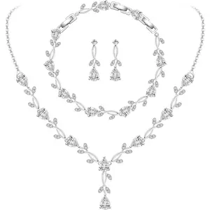 Wedding  Sets for Bride Bridesmaid Women Cubic Zirconia Necklace Earrings Bracelet Set Gift for Mother Friend Wife Daughter Sister Party Prom