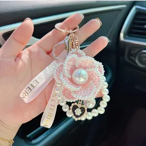 Elegant Handcrafted Pearl Camellia Charm – Chic Keychain, Versatile Bag & Car Accessory for Women, Perfect Gift