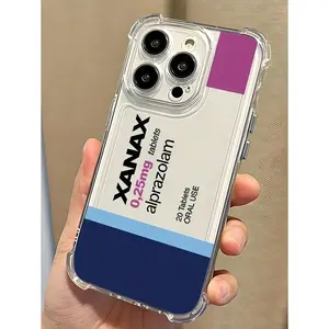 Fashionable XANAX Calm Pill Pattern Transparent Airbag Anti-Drop TPU Phone Case Suitable For IPhone17/IPhone17 Air/IPhone17 Pro/IPhone17 Pro Max/16 Pro Max/15 Pro Max/14 Pro Max/13 Pro Max/12 Pro Max