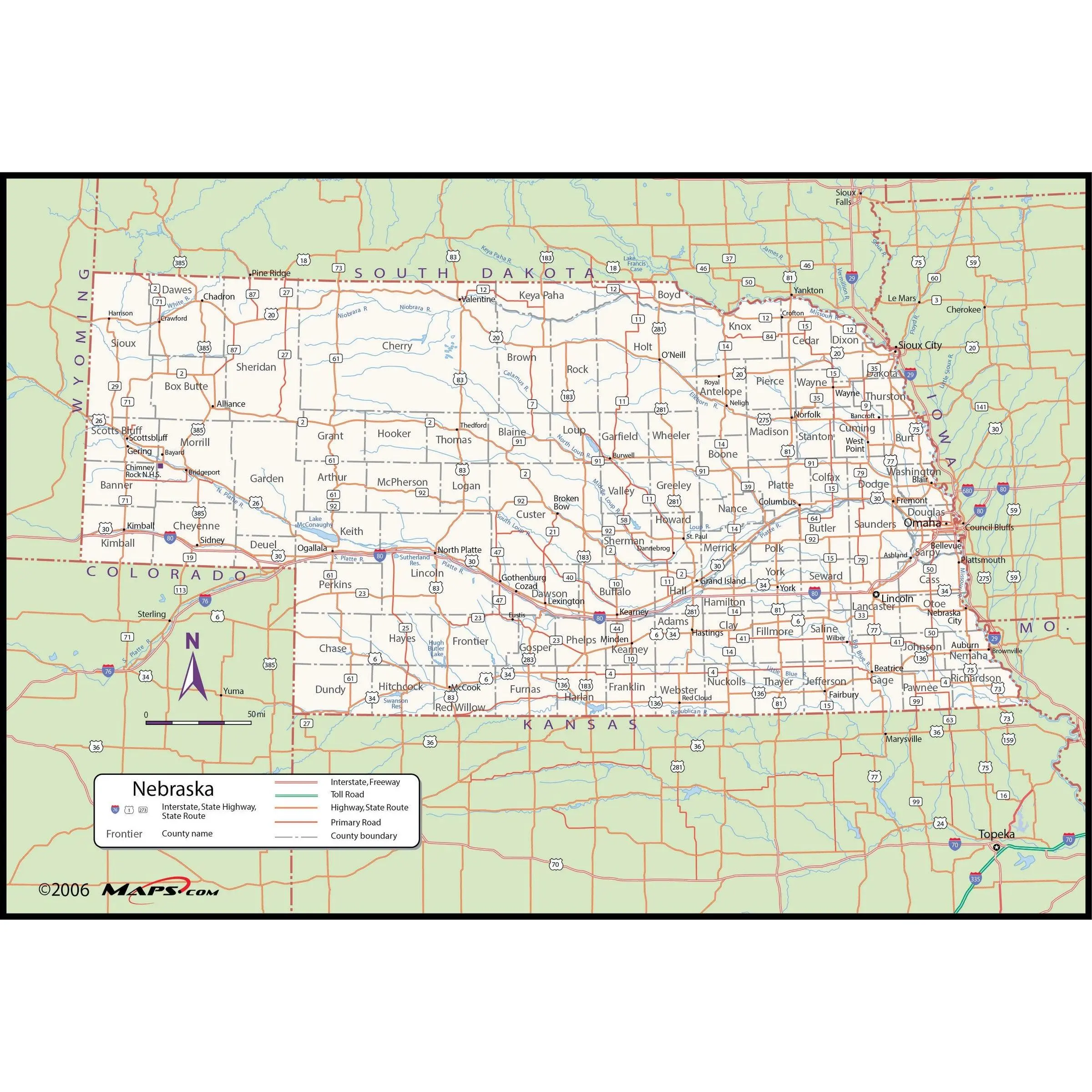 Nebraska County Wall Map