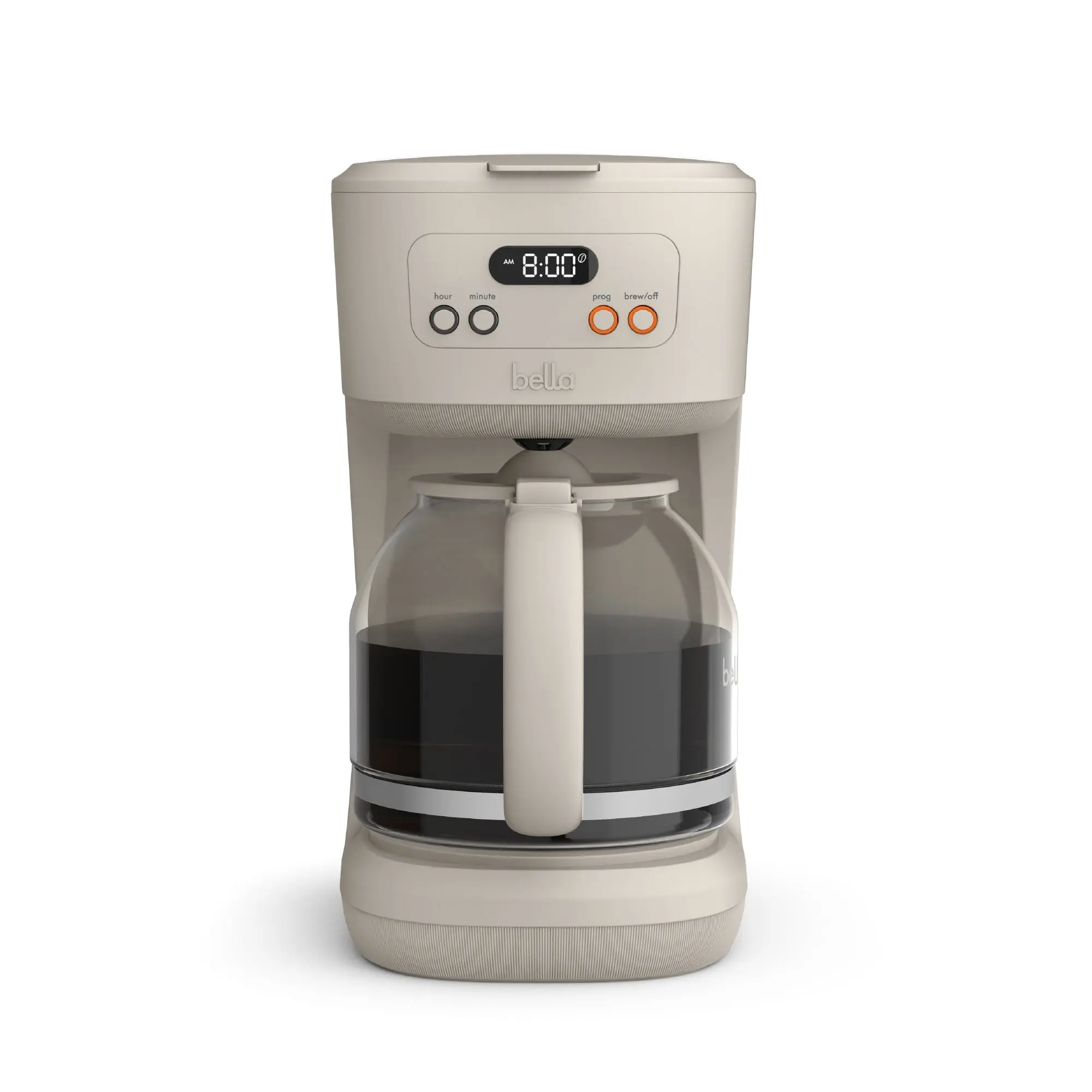 bella 12 Cup Programmable Drip Coffee Maker with Glass Carafe, Auto Shut-Off, Oatmilk