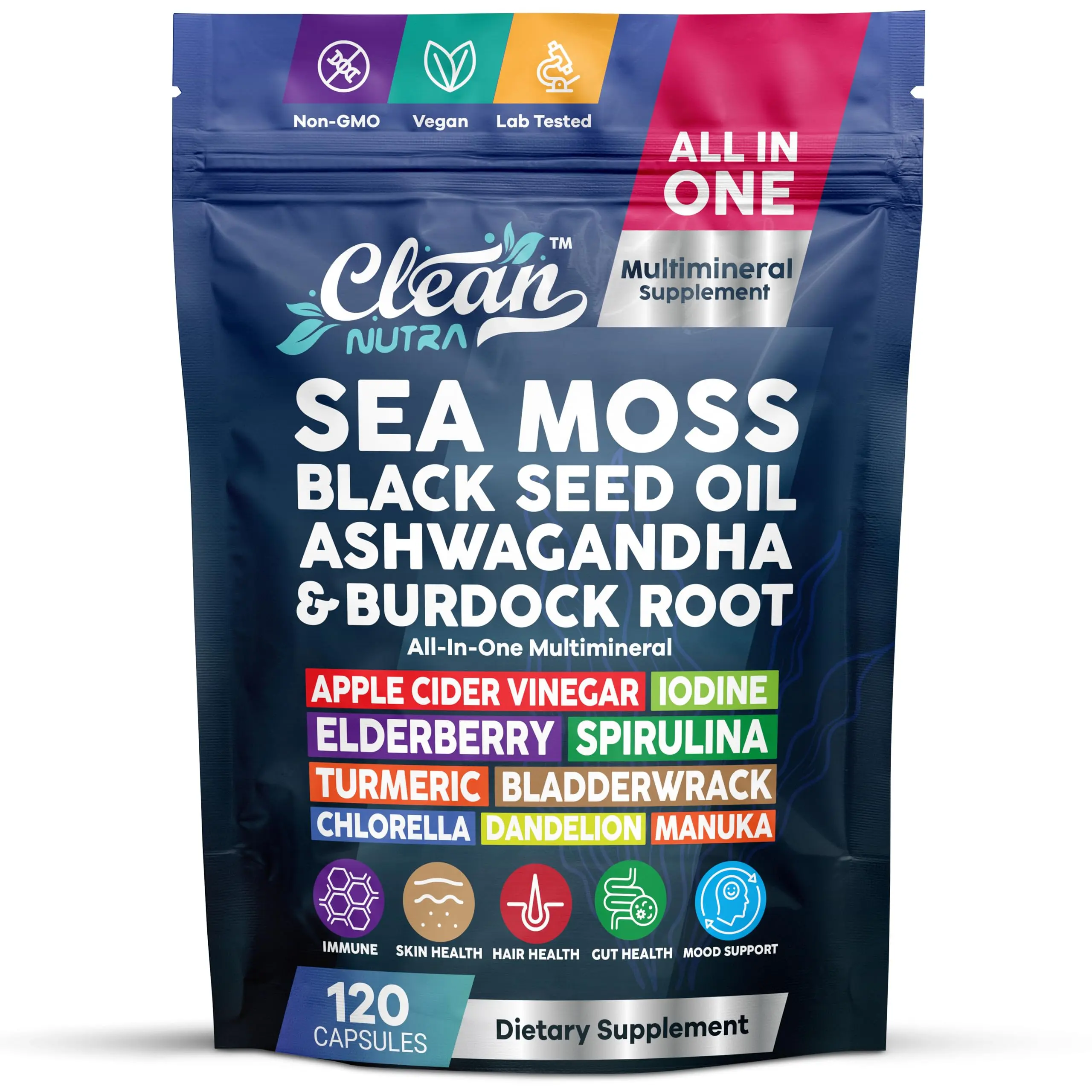Clean Nutra Sea Moss, Black Seed Oil, Ashwagandha & Botanical Minerals for Daily Immune, Thyroid & Whole-Body Wellness Support Capsules – Multimineral Clean Nutra Sea Moss, Black Seed Oil, Ashwagandha & Botanical Minerals for Daily Immune, Thyroid & Whole-Body Wellness Support Capsules – Multimineral