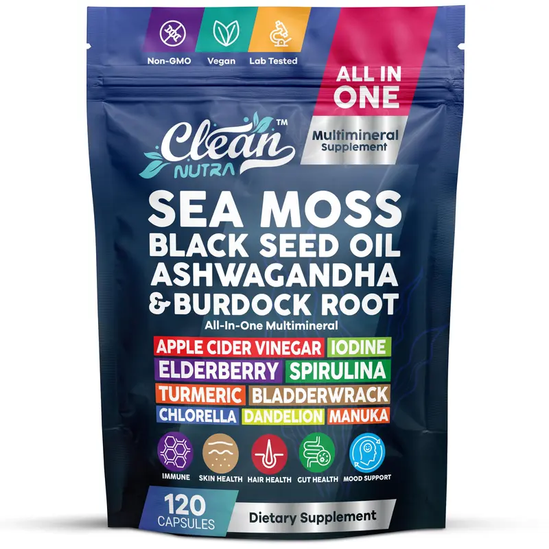 Clean Nutra Sea Moss, Black Seed Oil, Ashwagandha & Botanical Minerals for Daily Immune, Thyroid & Whole-Body Wellness Support Capsules – Multimineral