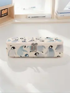 Penguin Print Large Capacity Pencil Case, Durable Multi-Functional Storage Bag, Portable Zipper Organizer for School Office Supplies