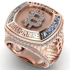 Vintage Men's B Letter Ring Rose Gold Full Diamond Sterling Silver Hypoallergenic Commemorative Gift for Him