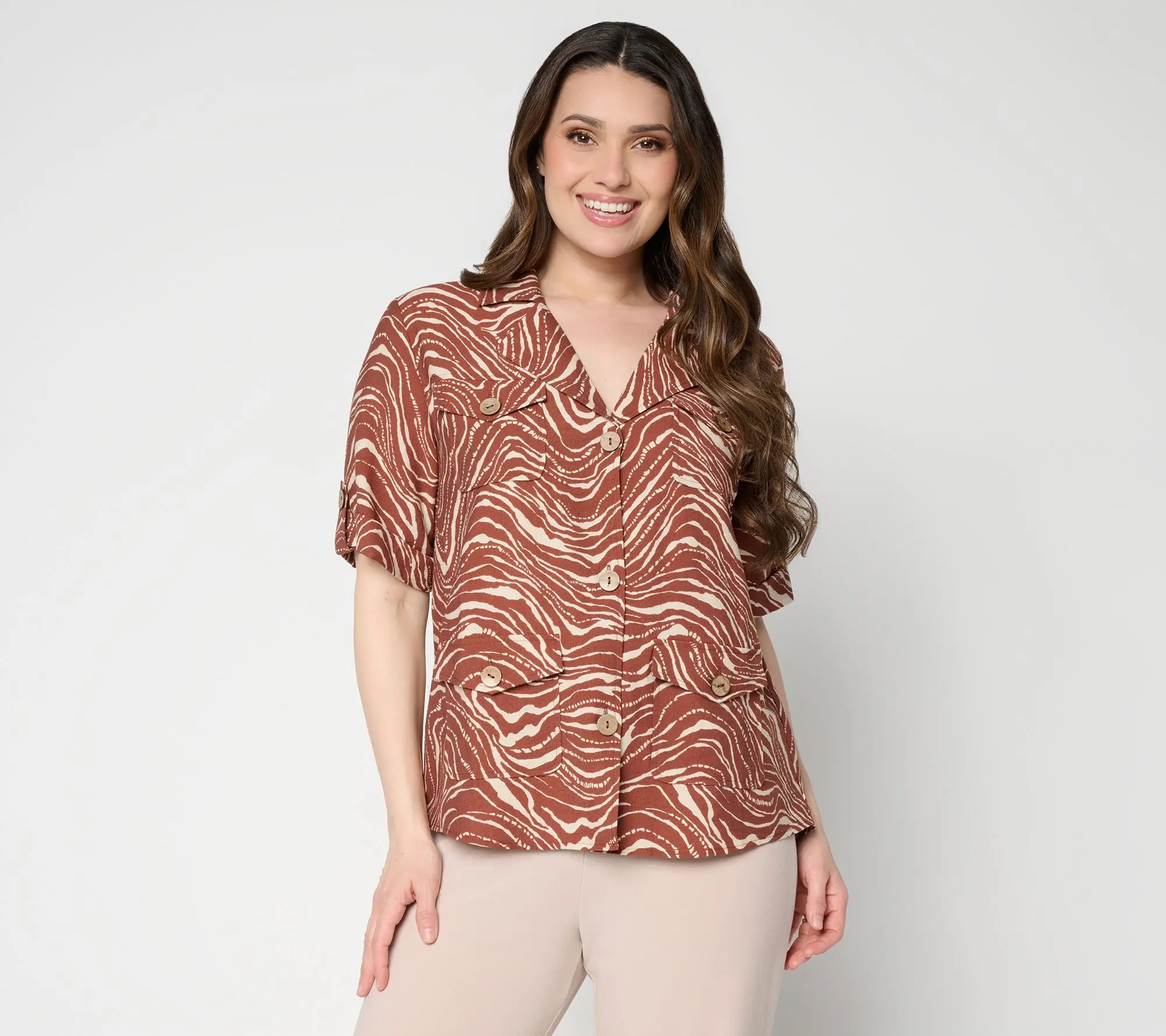 Dennis Basso Regular Woven Lino Printed Safari Jacket Dennis Basso Regular Woven Lino Printed Safari Jacket