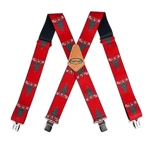 MELOTOUGH Christmas Tree Men's Suspenders w/Clip Heavy Duty 2" Wide Elastic Adjustable Work Suspenders for Men Big & Tall Perfect for Work Parties & Outdoor Activities