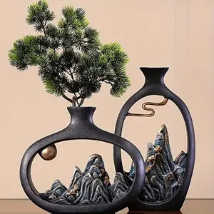 1pc Chinese-Style Landscape Decor Flower Vase - Perfect For Living Room Wine Cabinet Office Decorations