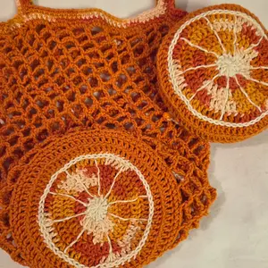 Orange Slice Mesh Market Tote Folding Crochet Grocery Bag