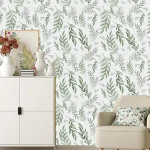 Leaf Pattern Peel-and-Stick Wallpaper, 1 Roll Self-Adhesive Wallpaper, Decorative Wallpaper for Living Room, Bedroom and Kitchen, Textured Wallpaper, Peel and Stick Wallpaper Designs