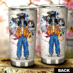 [Anime Cups - Sale Up To 35%]  Brook Tumbler Cup, One Piece Anime Character Cup, Musician Skeleton Design, Anime Car Accessory, Gift for Pirate and Anime Lovers