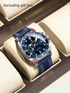 Luxury Men's Watch with Night Light, Waterproof & Anti-Shrinking Design, Multi-Functional Sports Business Style, Nylon Strap, Quartz Movement, Waterproof Wristwatch, High End Watch, Business Fashion Watches