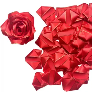 100pcs Gold Edge Petal Ribbon 4cm, Valentine's Day DIY Handmade Rose Flower Petales, Realistic Silk Rose Petals for Crafts, DIY Flower Decor