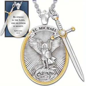 Protect Me 2pcs Round Shield Alloy Pendant - Archangel St. Michael Shield Protection Necklace - Christian Jewelry Gift