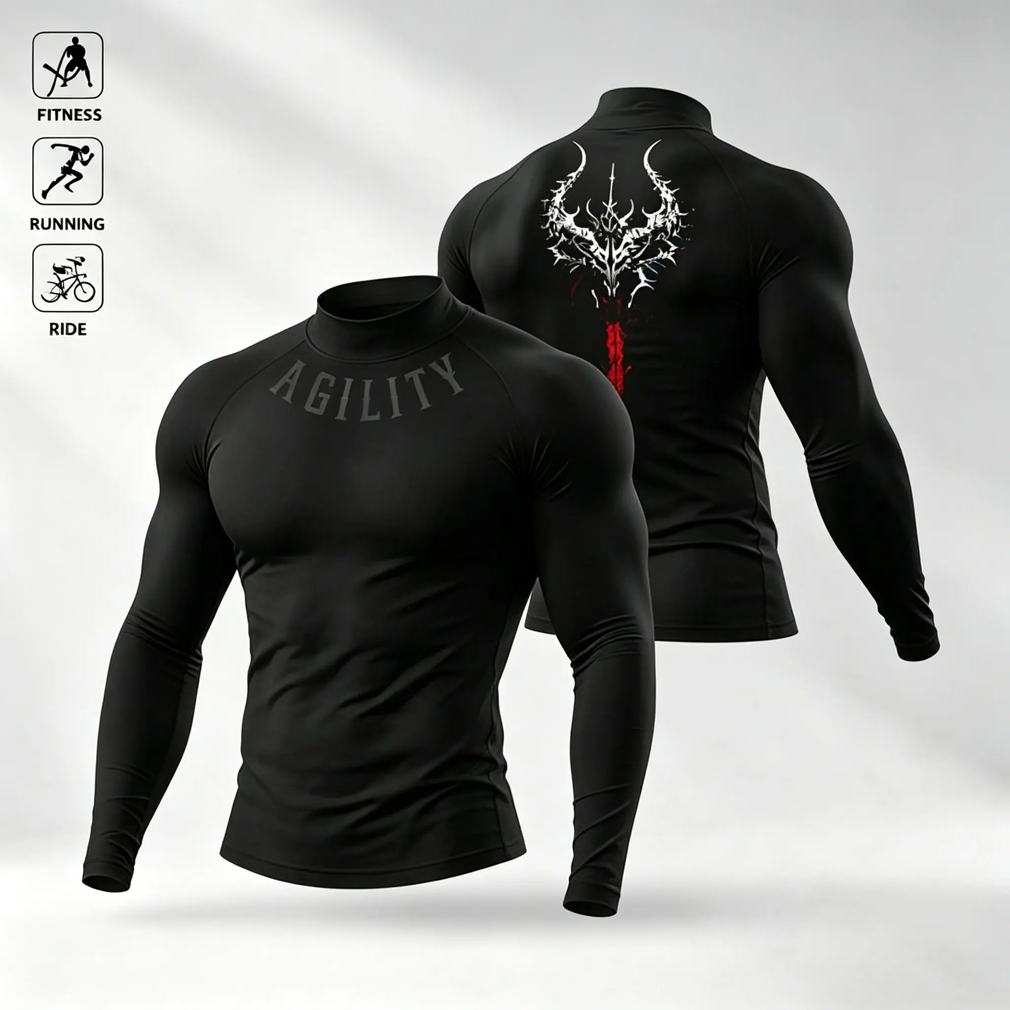 Men's Mock Neck Compression Long Sleeve Shirt, Tight Fit Quick Dry Moisture Wicking Athletic Top for Gym, Running, Golf, Cycling, Hiking