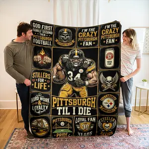 Pittsburgh Football Flannel Blanket, Repeated Sports Theme, Team Spirit Slogan, Champion Year, Mascot Image, City Pride Elements