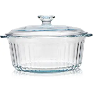 Round Glass Casserole Baking Dish With Lid, Borosilicate Glass, 2.4QT Glass Casserole Dish for Oven