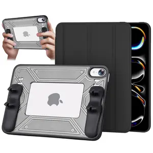 Gaming Case for iPad Mini 8.3-inch 7th Gen 2024 & 6th Gen 2021 Detachable Grip Multi-Angle Folio with Pencil Holder Auto Sleep/Wake Hollowed-Out Design Pink Folding Tablet Cover Protective Casing