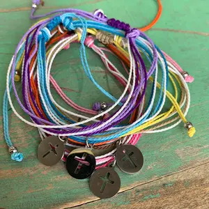 Six Cord Cross Bracelet - Adjustable Colorful Cord Bracelet with Cross Charms for Stylish Wear