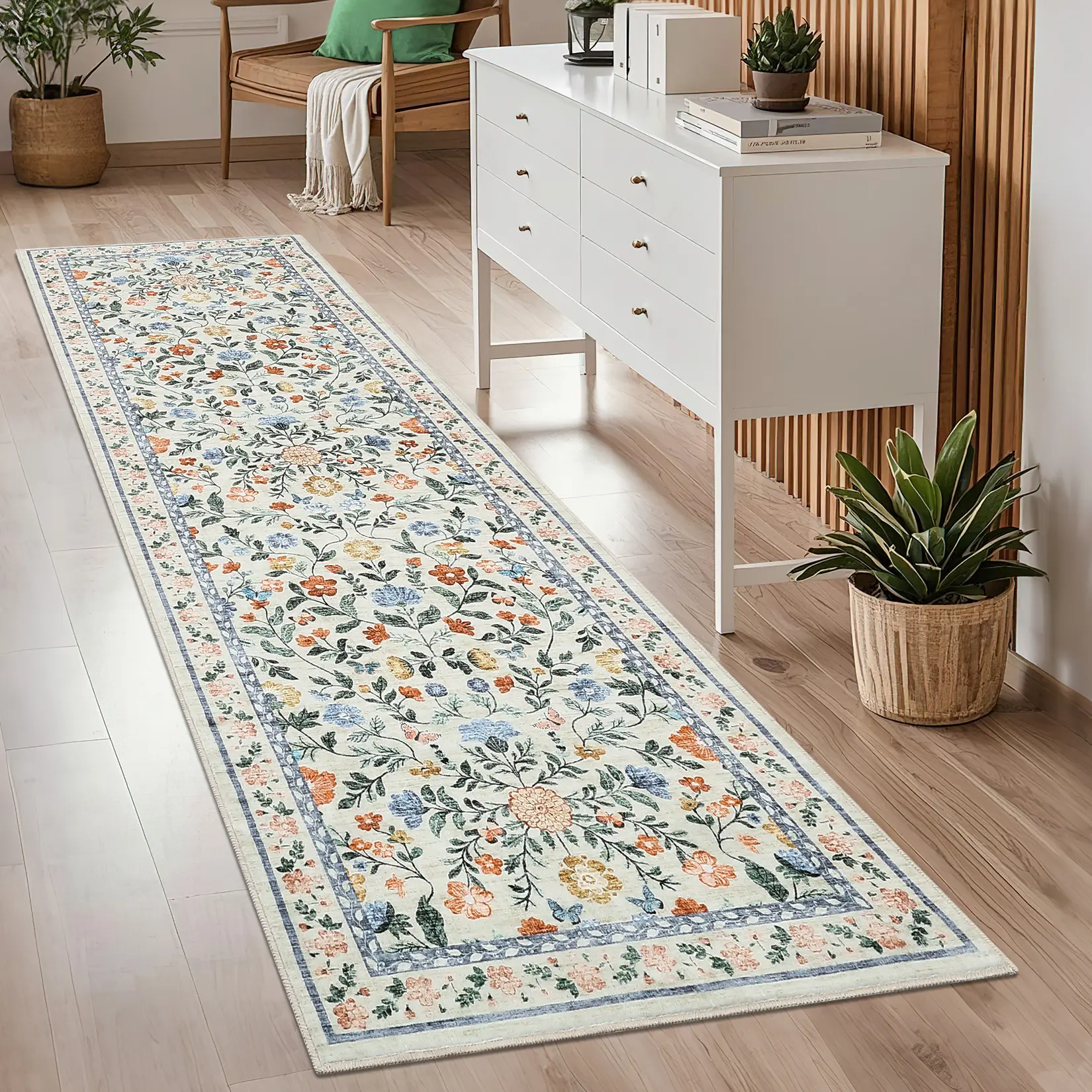 Garvee Soft Washable Area Rug – Large 10x13 Vintage Floral Carpet for Living Room – Non-Slip Low Pile, Collapsible, Non-Shedding, Mark Resistant – Accent Rug for Bedroom, Office, Kids Room