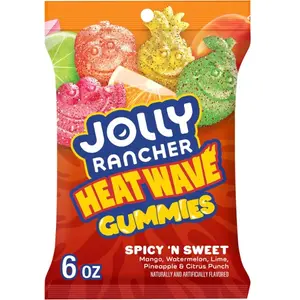 Heat Wave Halal Fruity Spicy-Sweet Mixed Gummy Candies Bag - Pineapple, Watermelon, Lime Varieties, 6 oz Party Snack