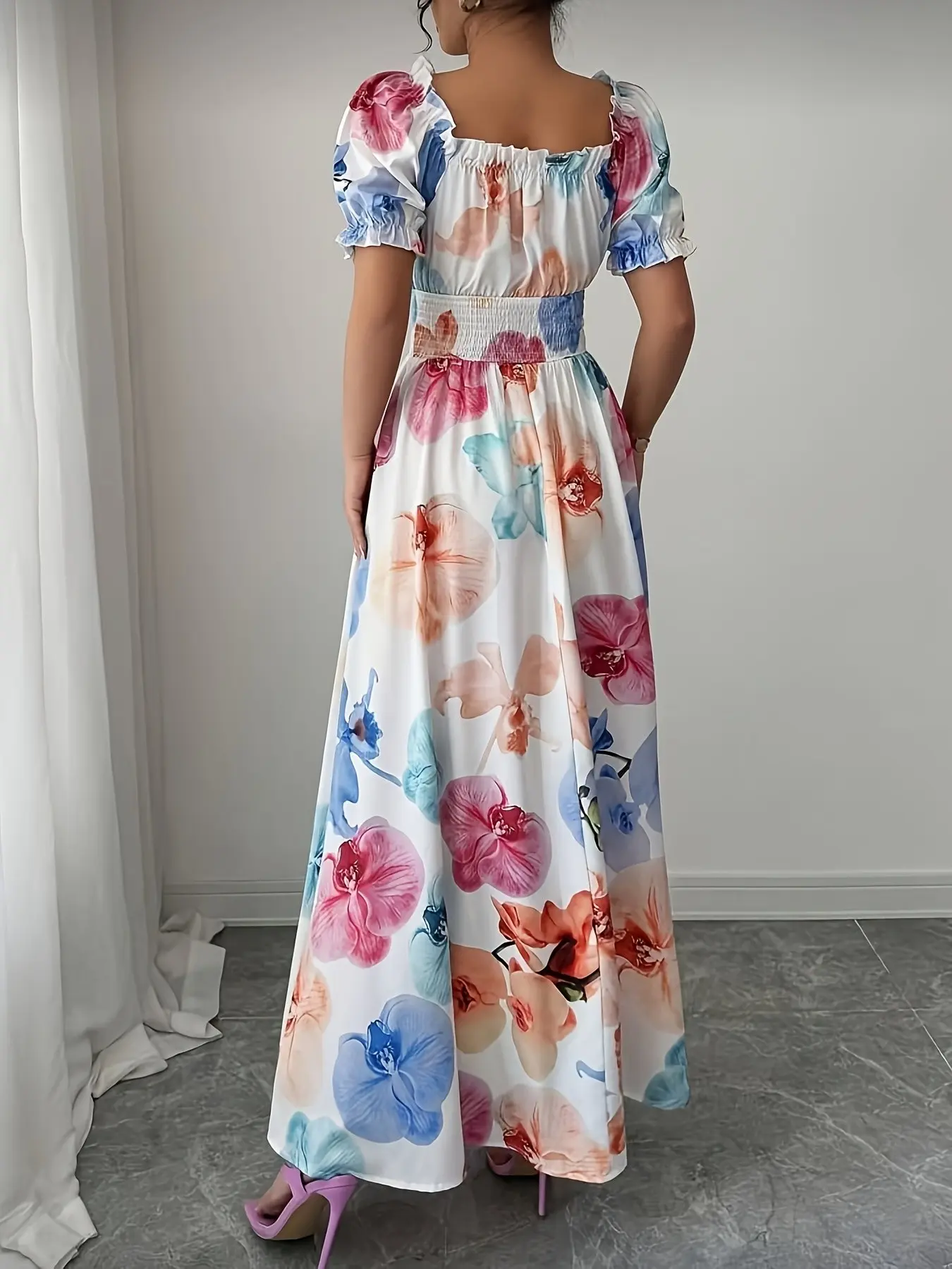 Women's Summer Fashion Casual Drawstring Print Elegant Dress, Stylish and Comfortable, Perfect for Daily Wear and Special Occasions
