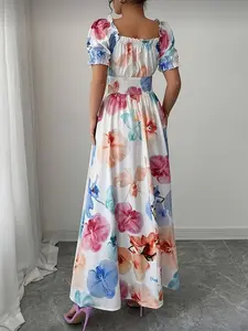 Women's Summer Fashion Casual Bohemian Adjustable Drawstring Print Elegant Dress, Stylish and Comfortable, Perfect for Daily Wear and Special Occasions